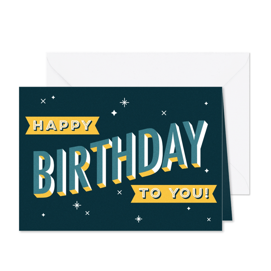 Glückwunschkarte blau zum Geburtstag mit Typografie - Karteneindruck