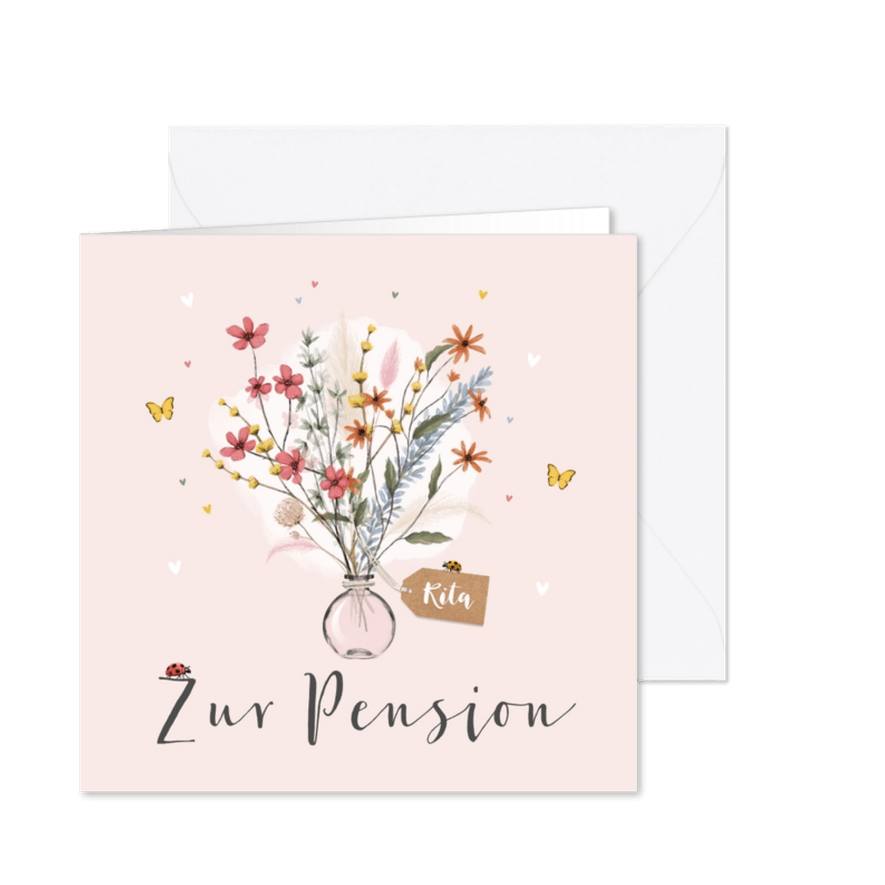 Glückwunschkarte Blumenstrauß zur Pension - Karteneindruck