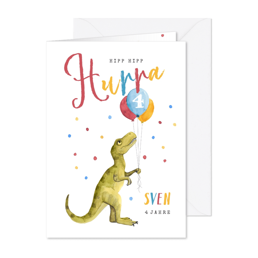 Glückwunschkarte Dino und buntes Konfetti - Karteneindruck