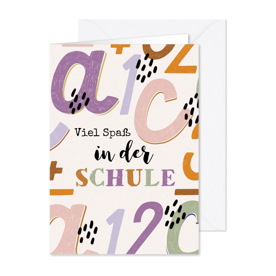 Glückwunschkarte Einschulung Buchstaben & Zahlen - Karteneindruck