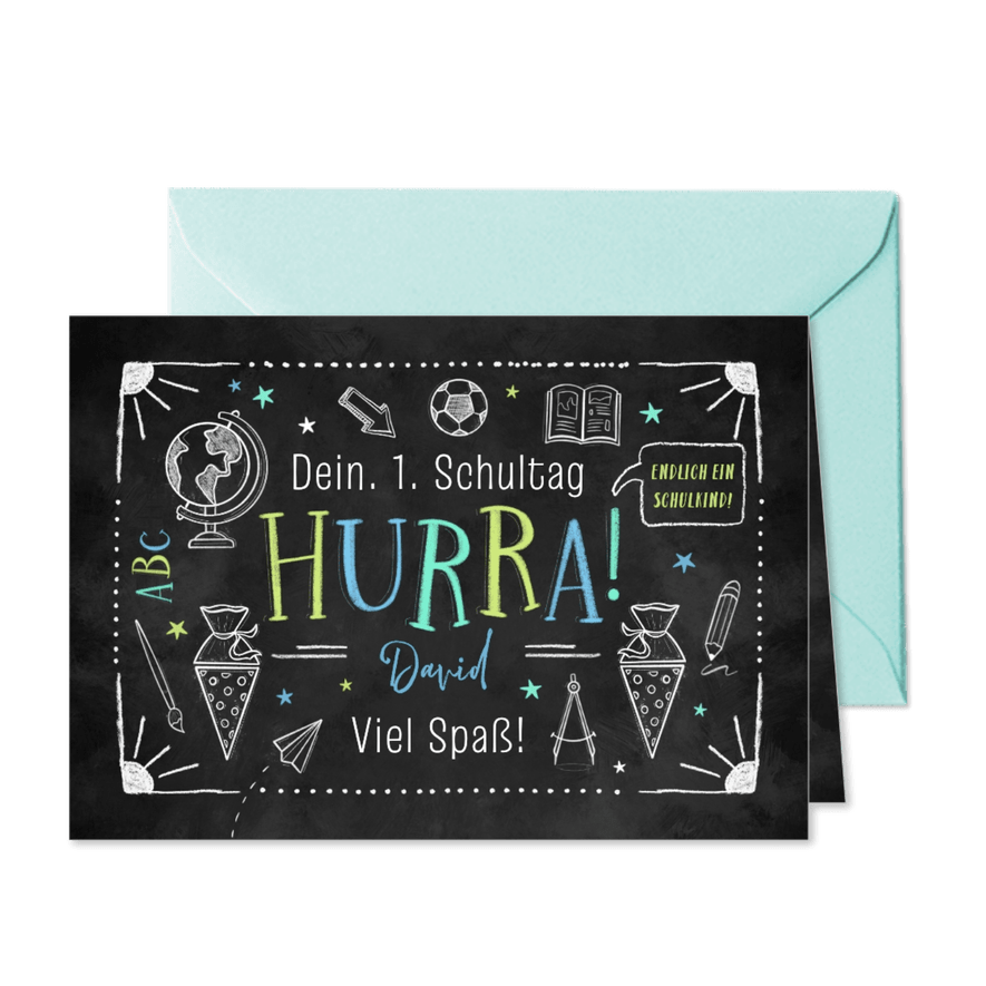 Glückwunschkarte Einschulung Doodles Kreidetafel - Karteneindruck