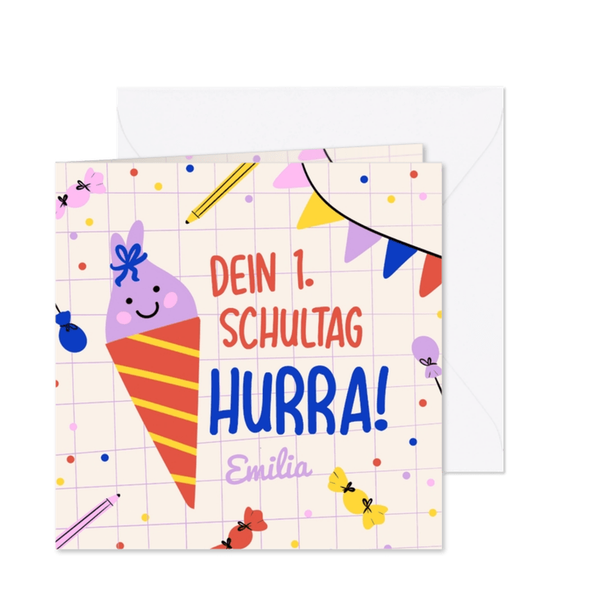 Glückwunschkarte Einschulung fröhliche Schultüte - Karteneindruck