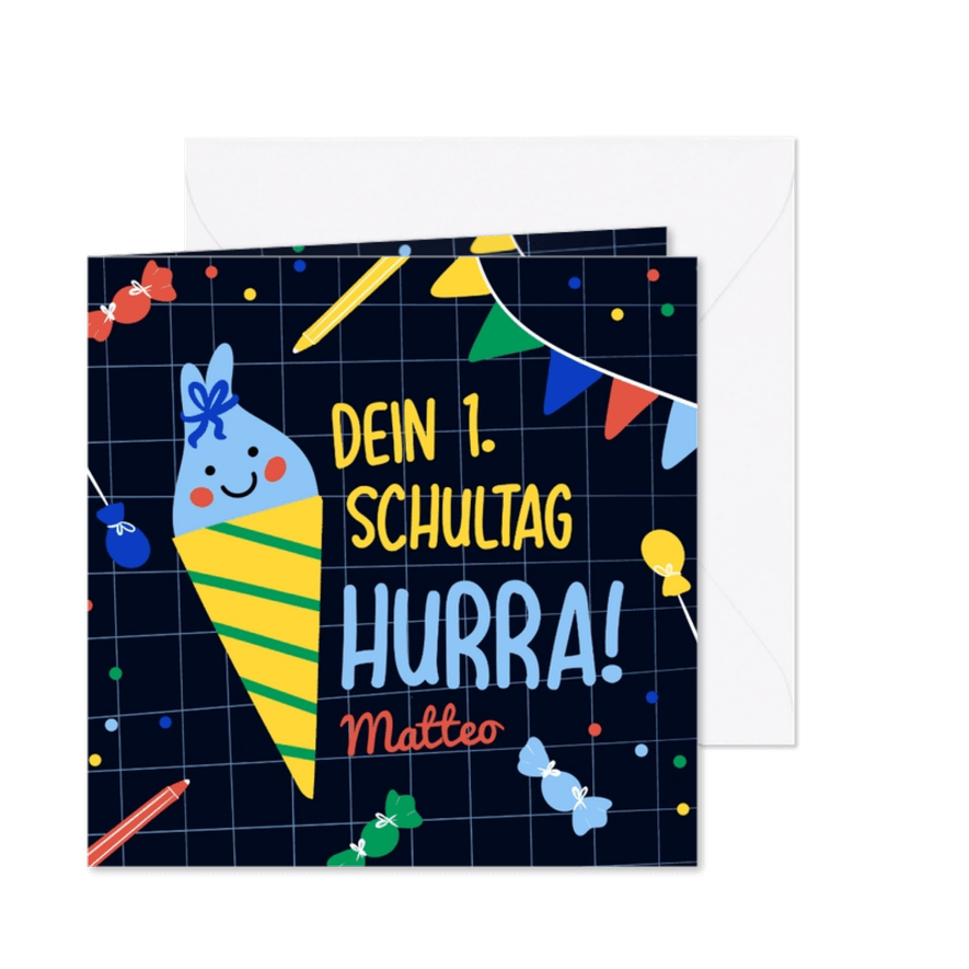 Glückwunschkarte Einschulung lustige Schultüte - Karteneindruck