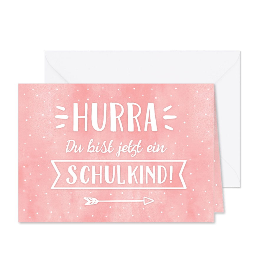 Glückwunschkarte Einschulung rosa Aquarell - Karteneindruck