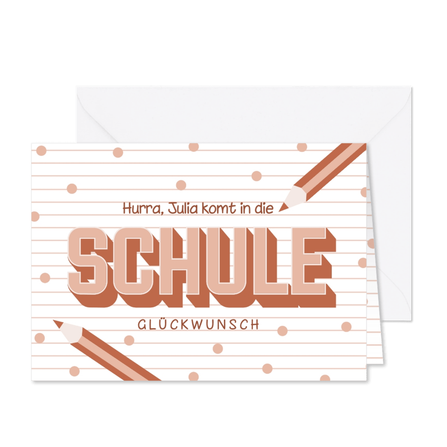 Glückwunschkarte Einschulung rosa Buntstifte & Konfetti - Karteneindruck