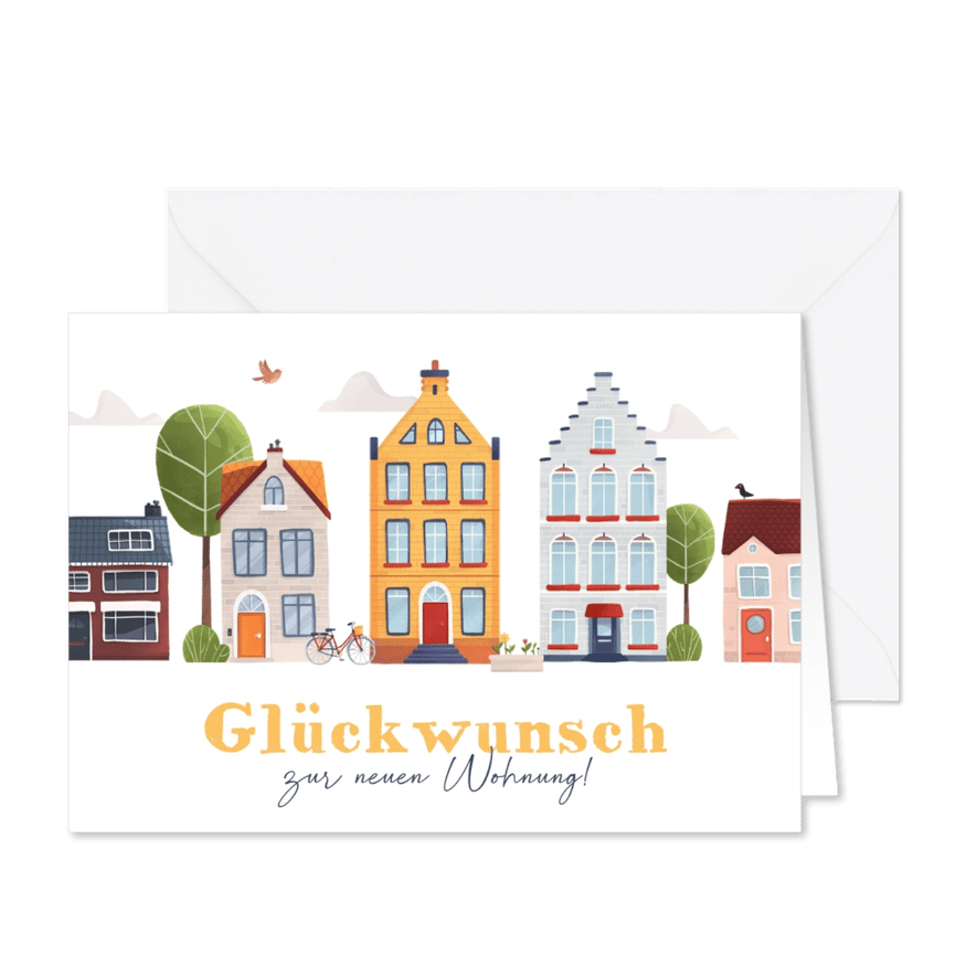 Glückwunschkarte Einzug Häuserreihe - Karteneindruck