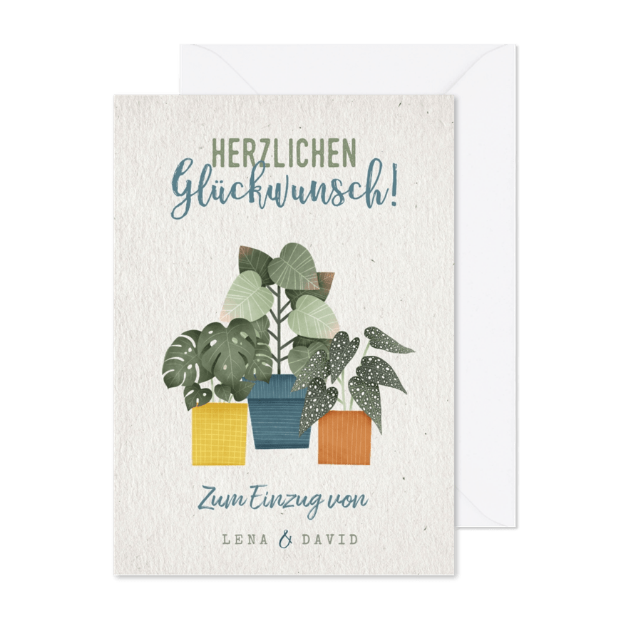 Glückwunschkarte Einzug Zimmerpflanzen - Karteneindruck