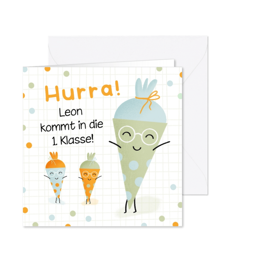 Glückwunschkarte Erstklässler grüne Schultüte - Karteneindruck