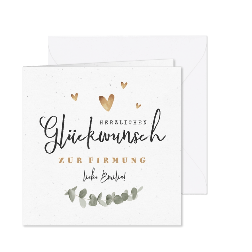 Glückwunschkarte Firmung Eukalyptus & Herzen - Karteneindruck