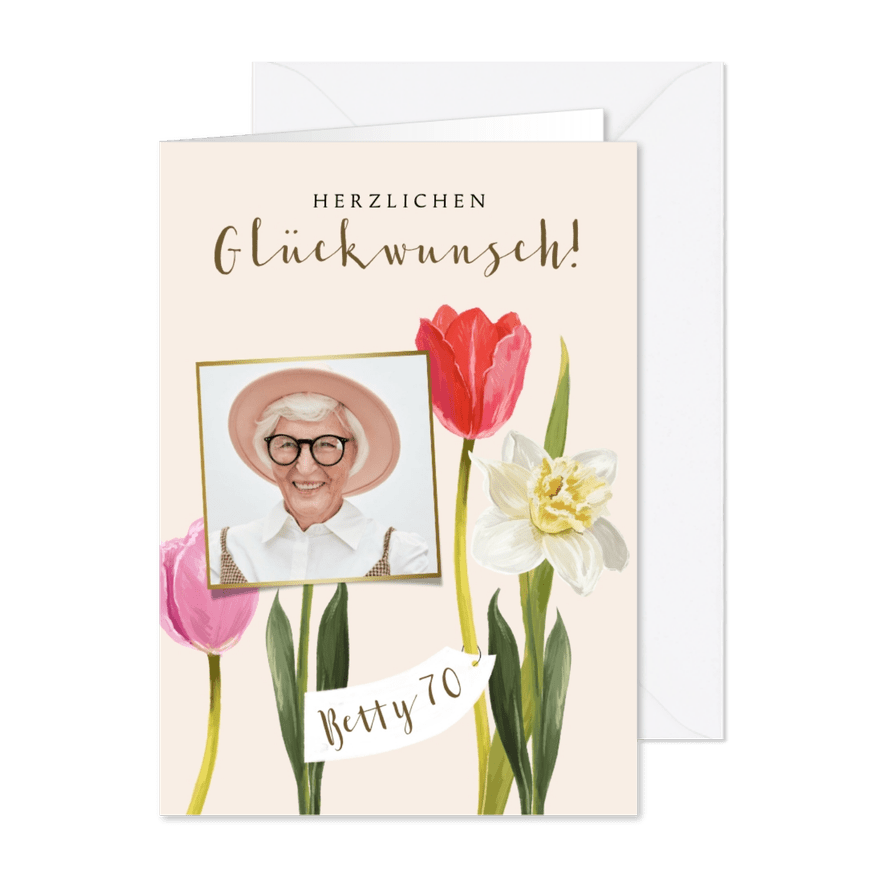Glückwunschkarte Frühlingsblumen Geburtstag - Karteneindruck