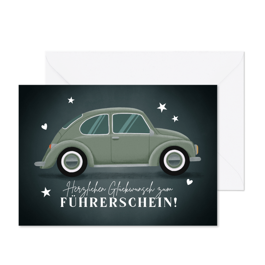 Glückwunschkarte Führerschein Käfer - Karteneindruck