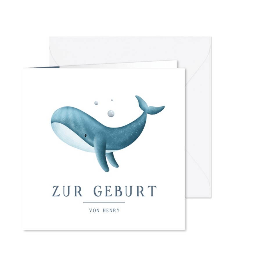 Glückwunschkarte Geburt blauer Wal - Karteneindruck