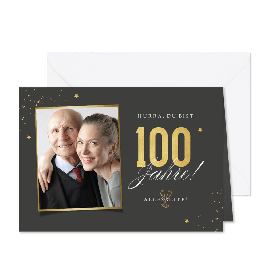 Glückwunschkarte Geburtstag 100 Jahre mit Foto - Karteneindruck