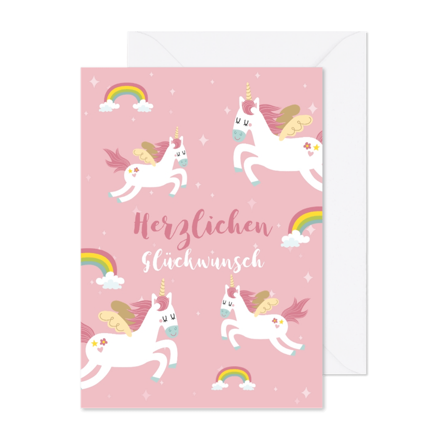 Glückwunschkarte Geburtstag Einhörner und Regenbogen - Karteneindruck