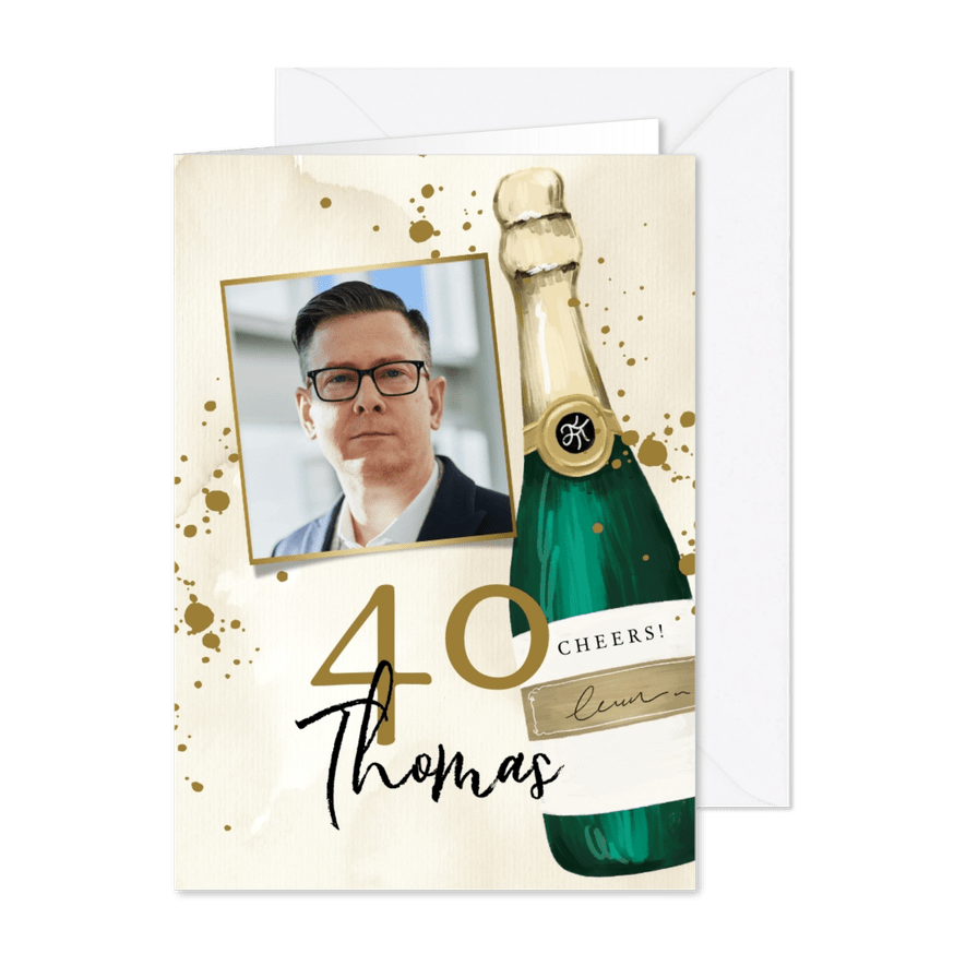 Glückwunschkarte Geburtstag Foto & Sektflasche - Karteneindruck