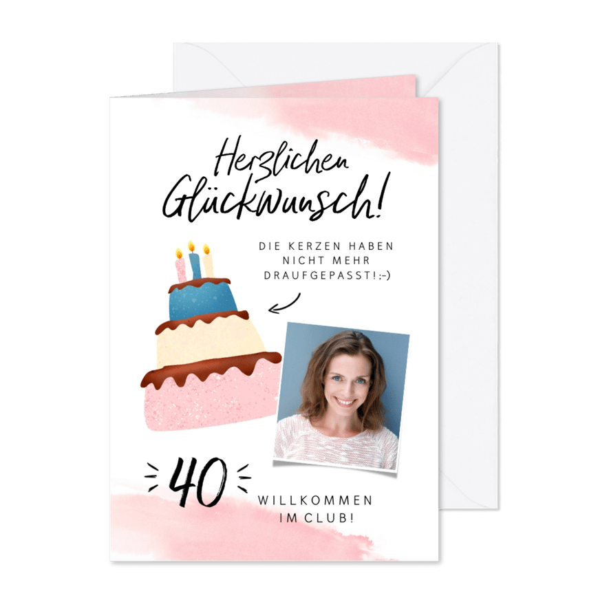 Glückwunschkarte Geburtstag Frau Kerzen auf Torte - Karteneindruck