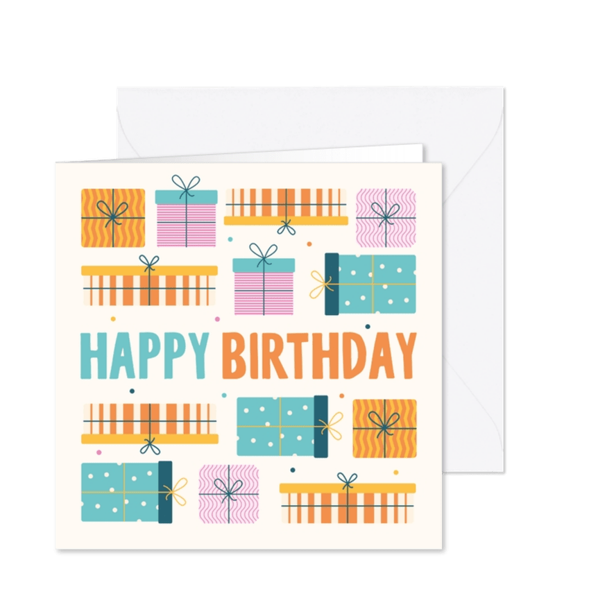 Glückwunschkarte Geburtstag Geschenke 'Happy Birthday' - Karteneindruck