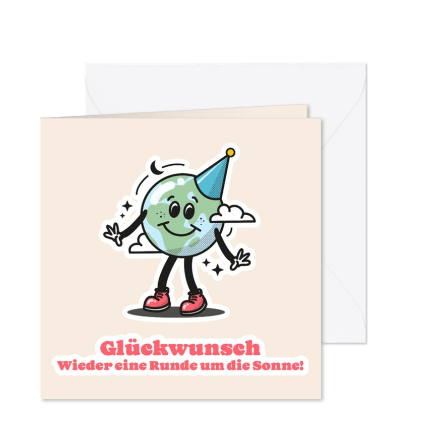 Glückwunschkarte Geburtstag Globus mit Partyhut - Karteneindruck