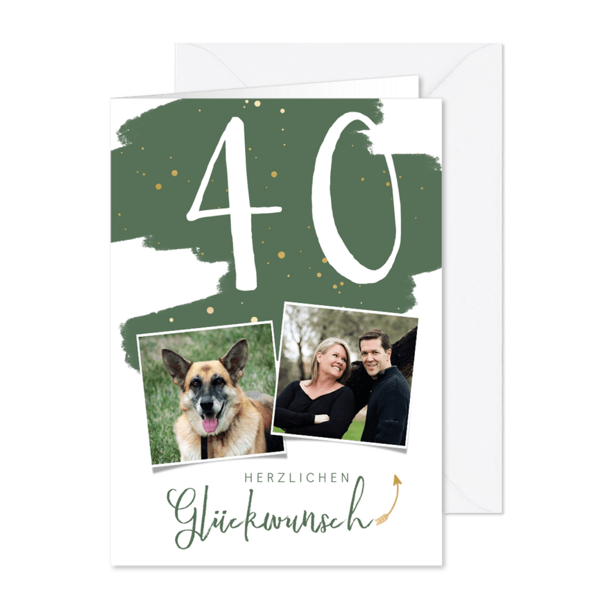 Glückwunschkarte Geburtstag grün Farbklecks & Fotos - Karteneindruck