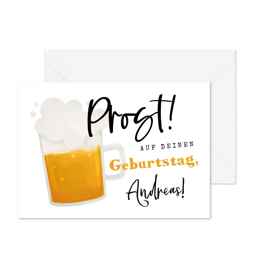 Glückwunschkarte Geburtstag mit Bierglas 'Prost!' - Karteneindruck