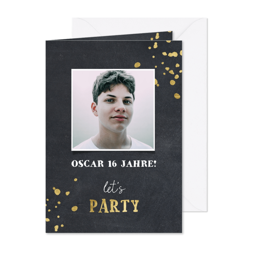 Glückwunschkarte Geburtstag mit Foto Let's party - Karteneindruck