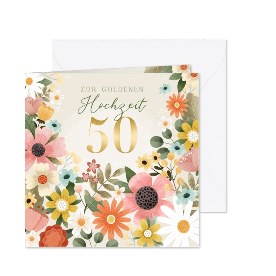 Glückwunschkarte goldene Hochzeit Blumen - Karteneindruck

