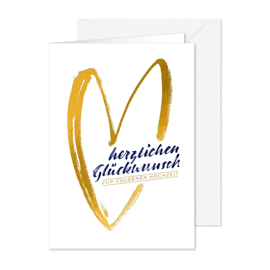 Glückwunschkarte Goldene Hochzeit goldenes Herz - Karteneindruck