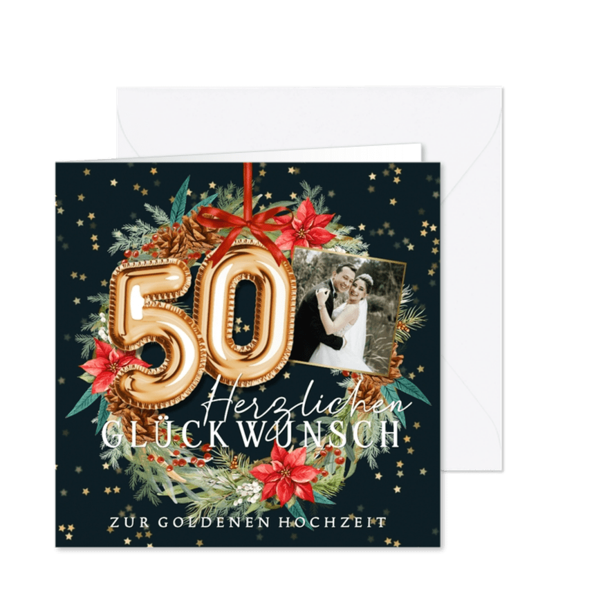 Glückwunschkarte Goldene Hochzeit weihnachtlich - Karteneindruck