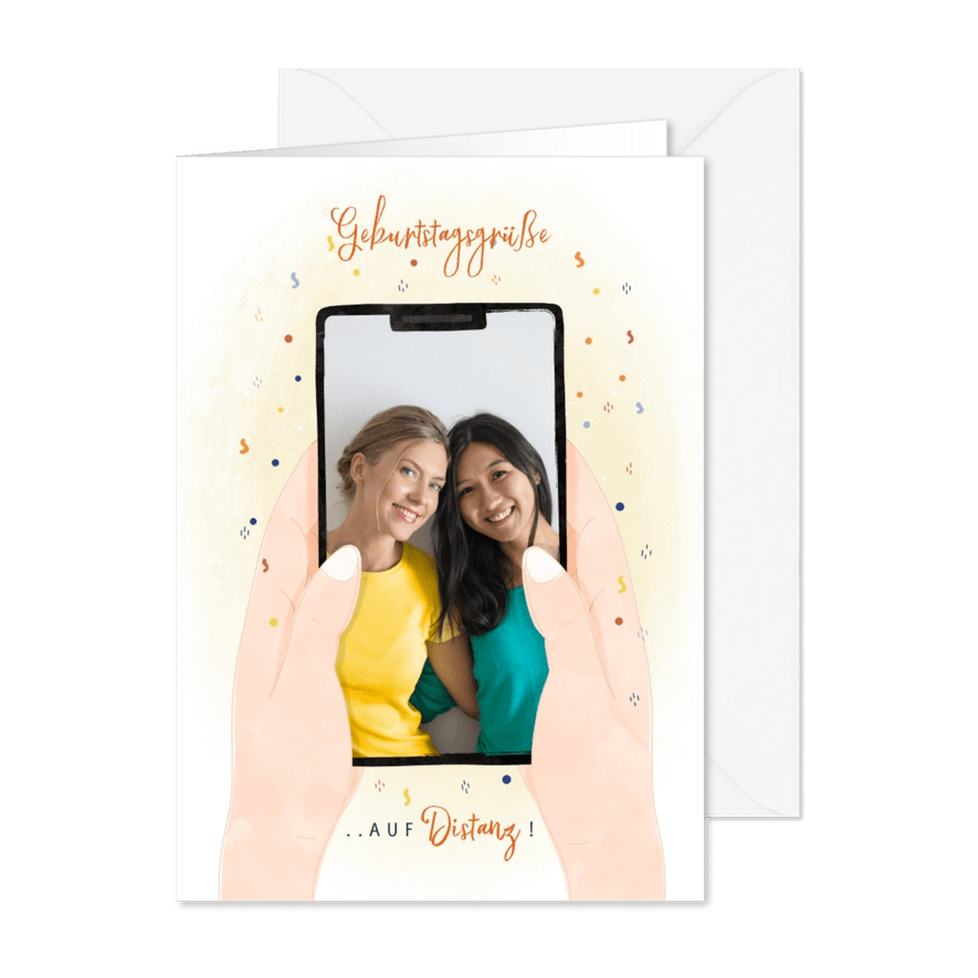 Glückwunschkarte Handy mit Foto und Konfetti - Karteneindruck