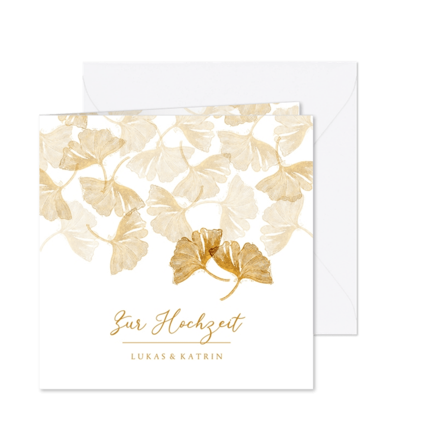 Glückwunschkarte Hochzeit Ginkgoblätter - Karteneindruck