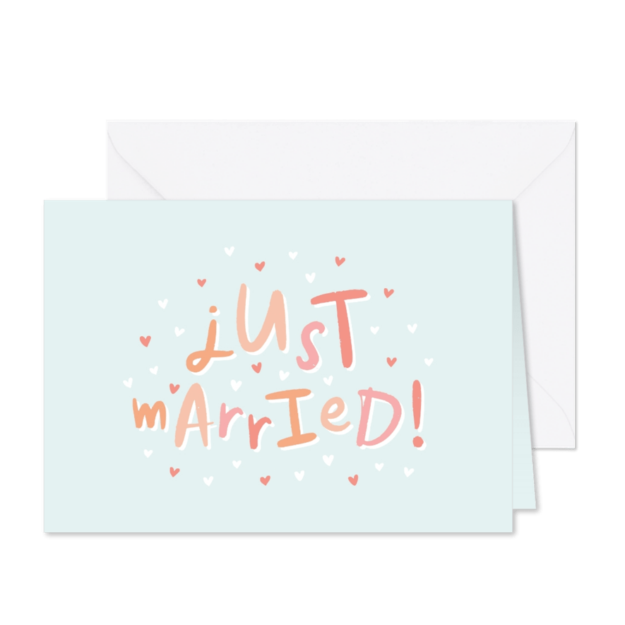 Glückwunschkarte Hochzeit 'just married!' pastell - Karteneindruck