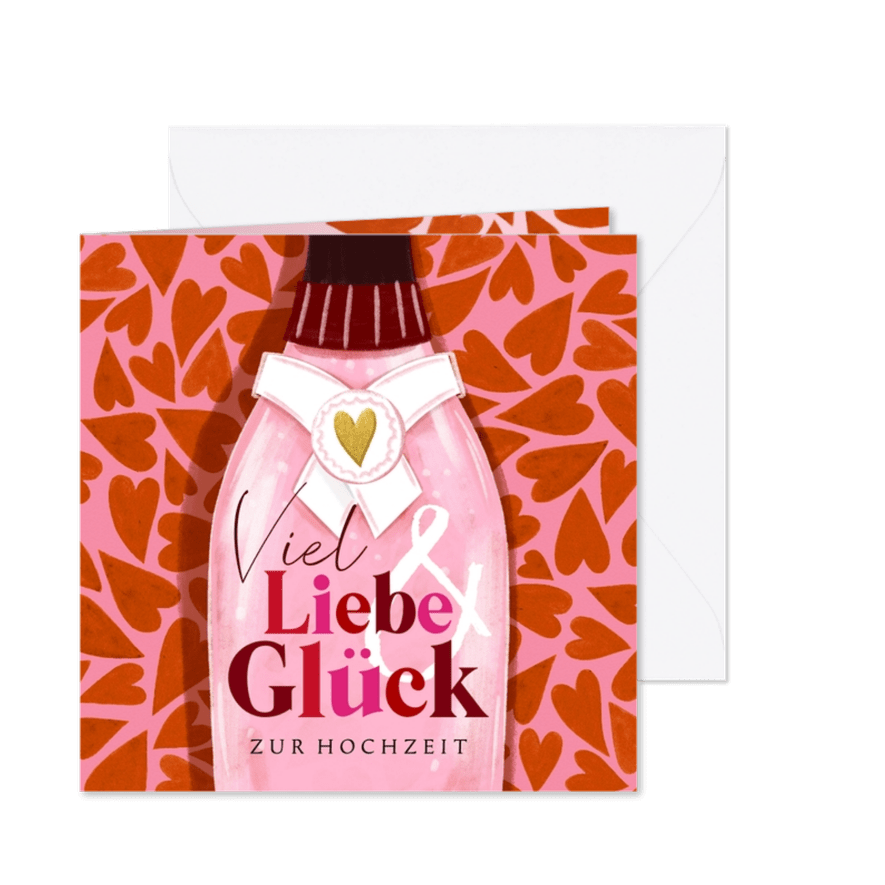 Glückwunschkarte Hochzeit Sektflasche & Herzen - Karteneindruck