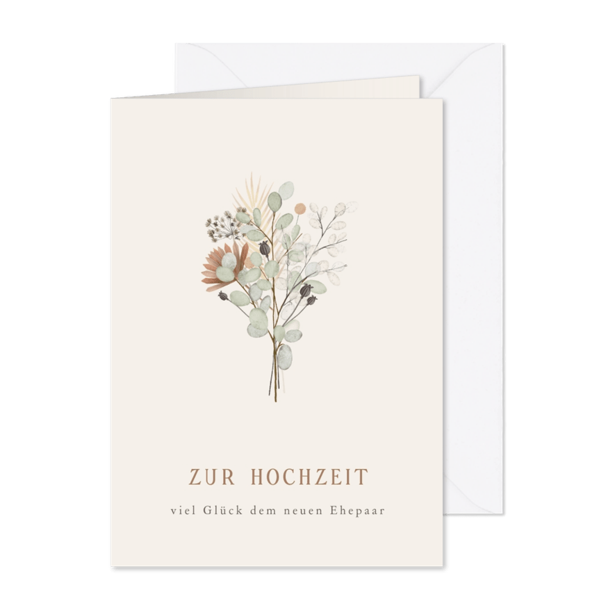 Glückwunschkarte Hochzeit Trockenblumen - Karteneindruck