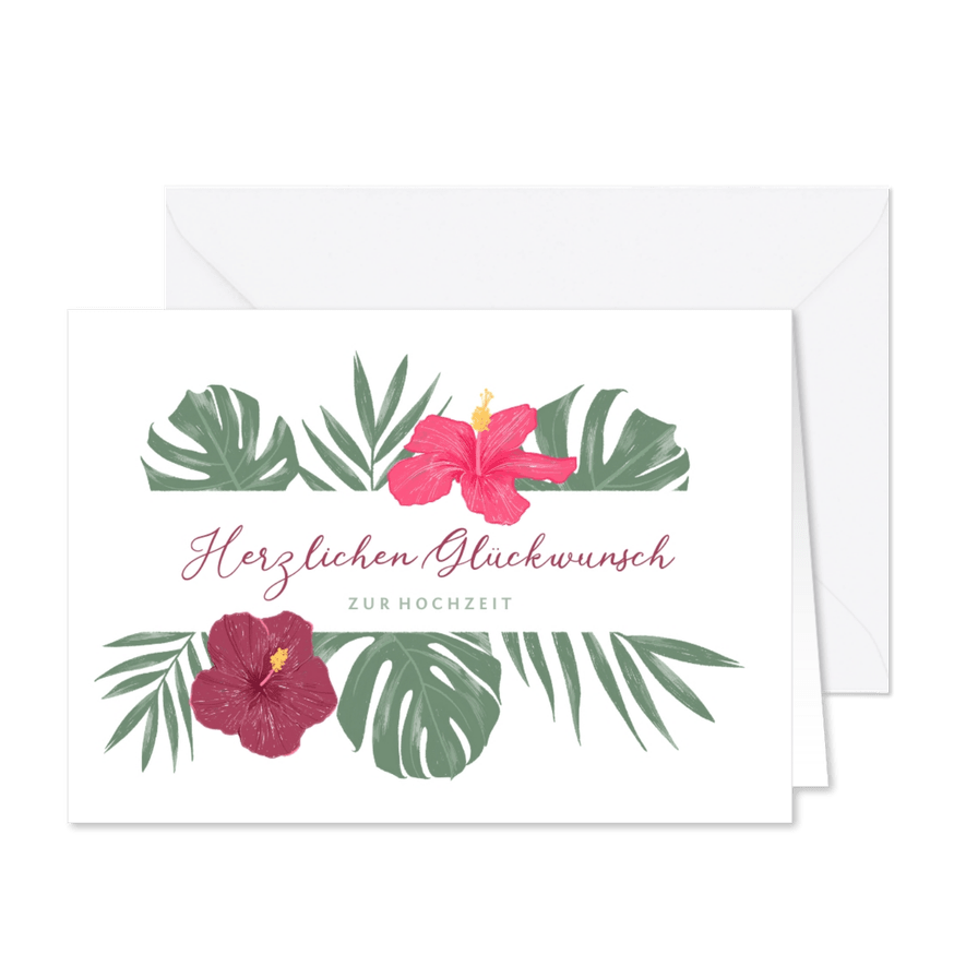 Glückwunschkarte Hochzeit tropische Blumen - Karteneindruck