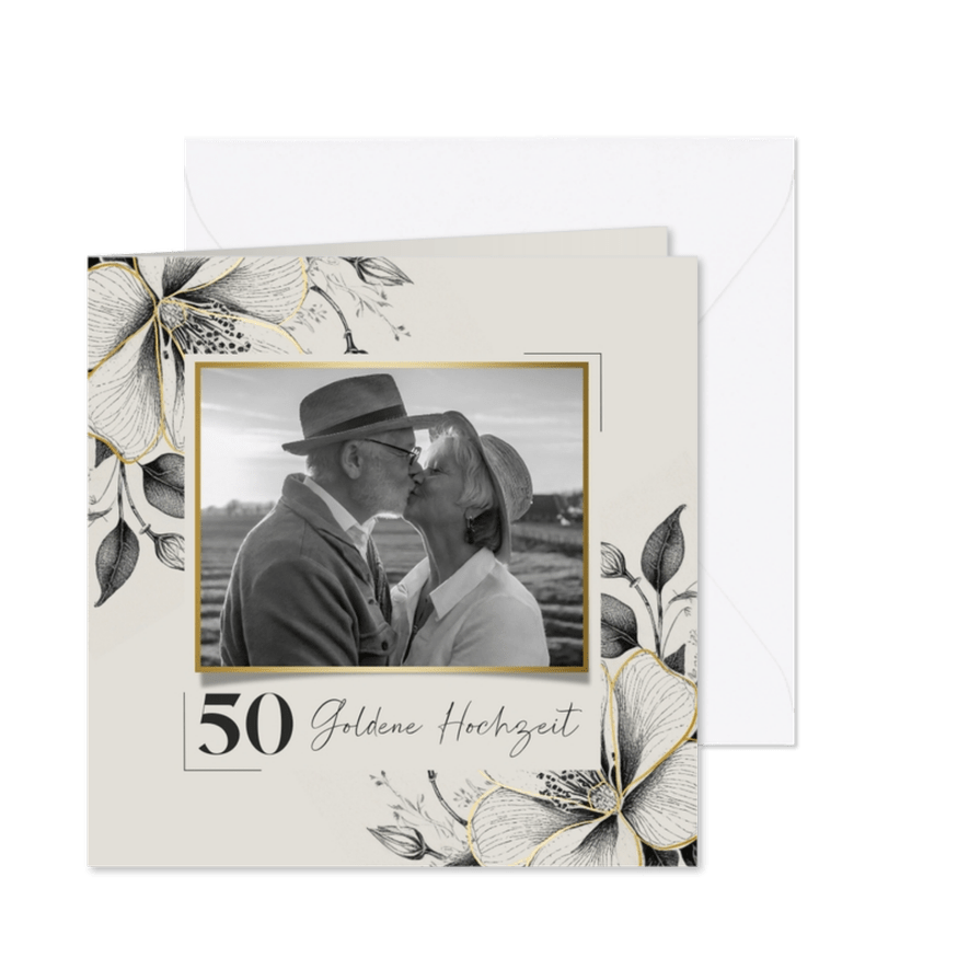 Glückwunschkarte Hochzeitsjubiläum Foto & Blumen - Karteneindruck