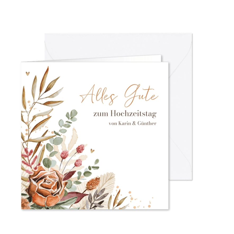 Glückwunschkarte Hochzeitstag Blumenbukett - Karteneindruck