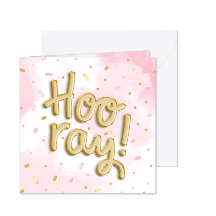 Glückwunschkarte 'Hooray' Folienballons rosa - Karteneindruck