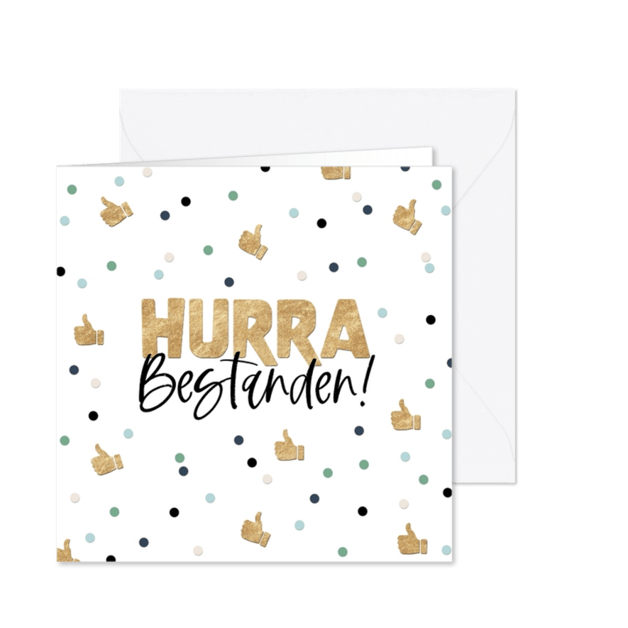 Glückwunschkarte 'Hurra, bestanden' Daumen hoch - Karteneindruck