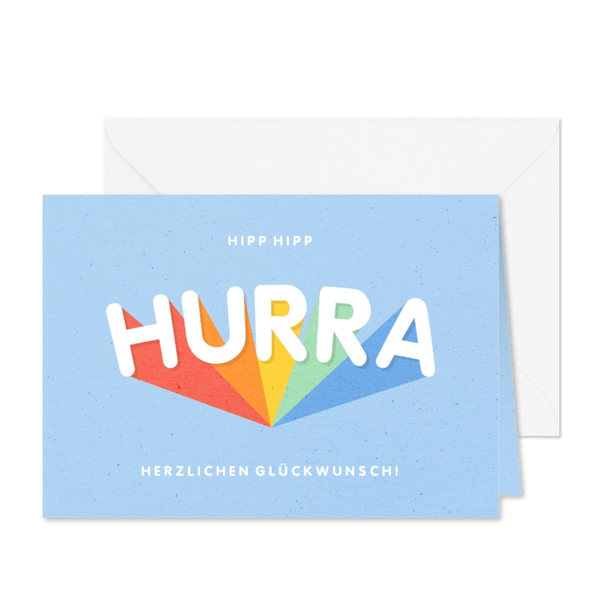 Glückwunschkarte Hurra in Regenbogenfarben - Karteneindruck