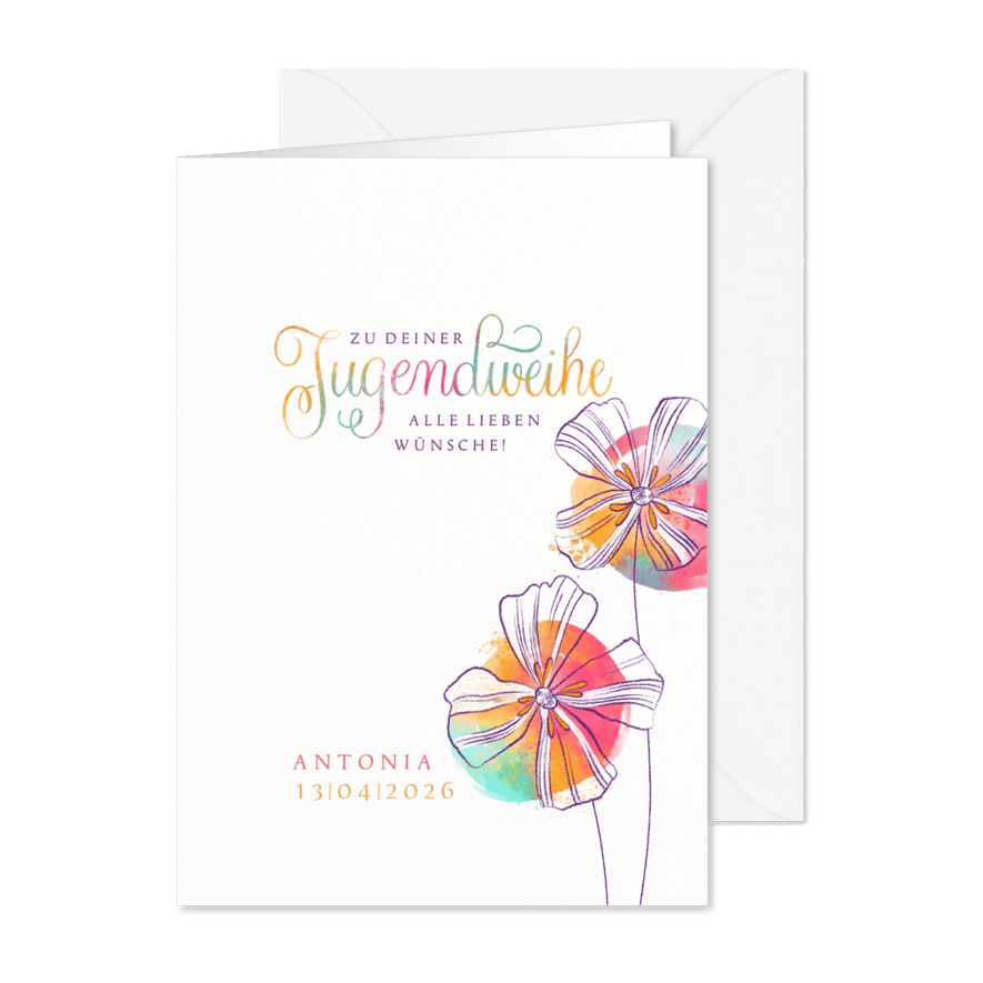 Glückwunschkarte Jugendweihe Aquarell Blüten - Karteneindruck
