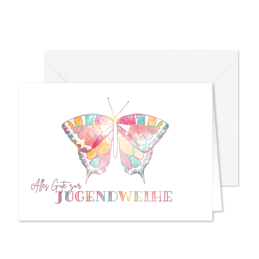 Glückwunschkarte Jugendweihe bunter Schmetterling - Karteneindruck