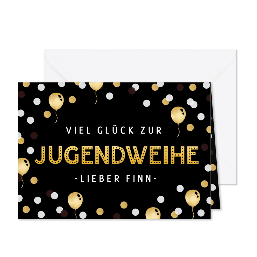 Glückwunschkarte Jugendweihe Luftballons & Konfetti - Karteneindruck