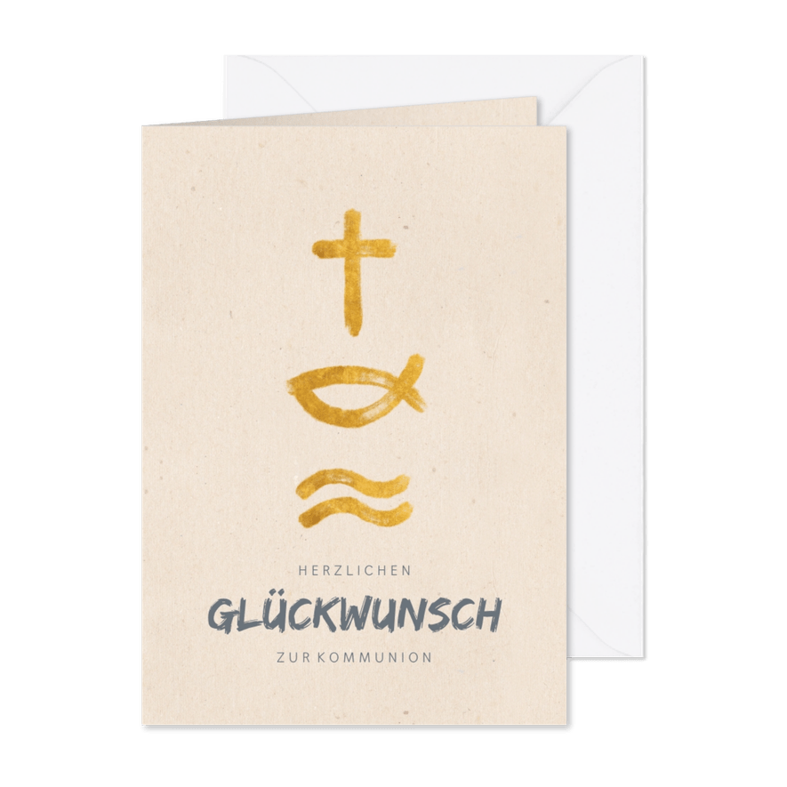 Glückwunschkarte Kommunion christliche Symbole - Karteneindruck