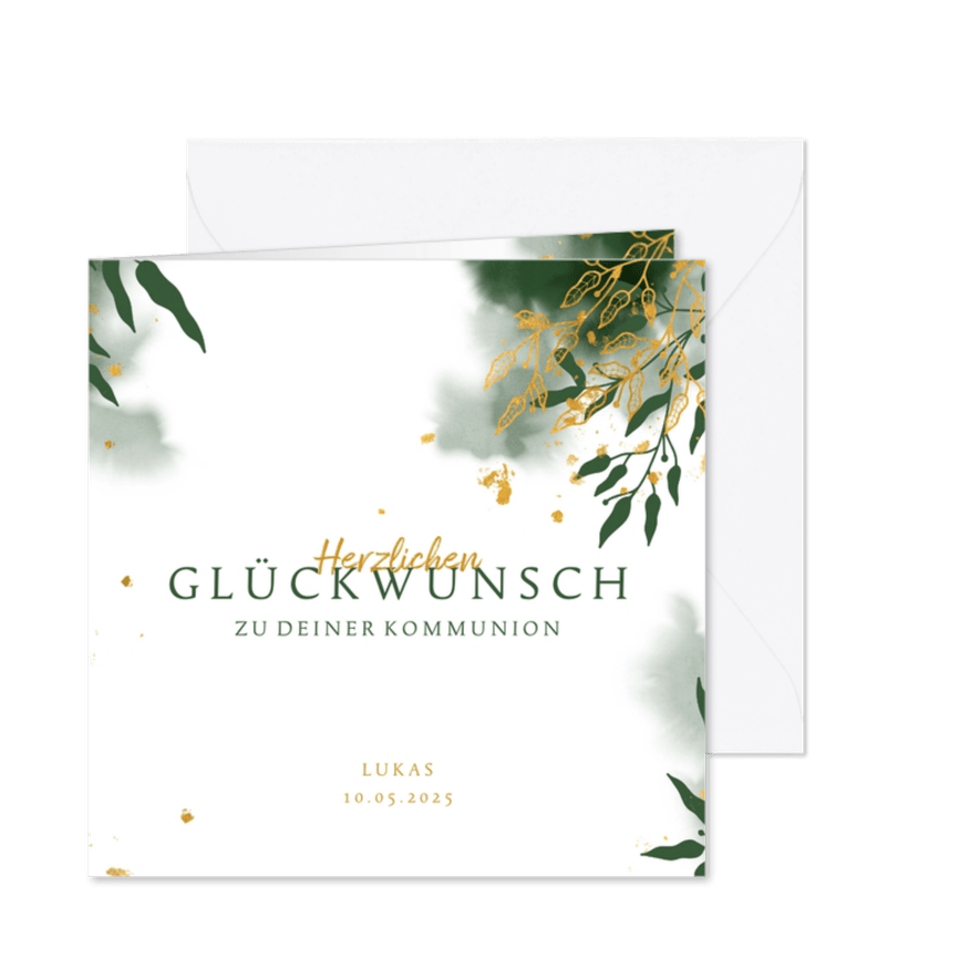 Glückwunschkarte Kommunion grün botanisch - Karteneindruck