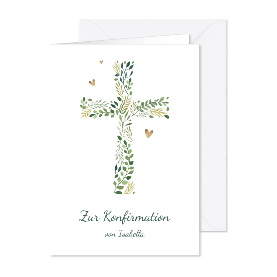 Glückwunschkarte Konfirmation Kreuz botanisch - Karteneindruck
