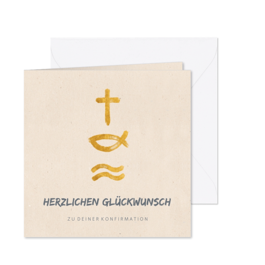 Glückwunschkarte Konfirmation Kreuz, Fisch, Wasser - Karteneindruck