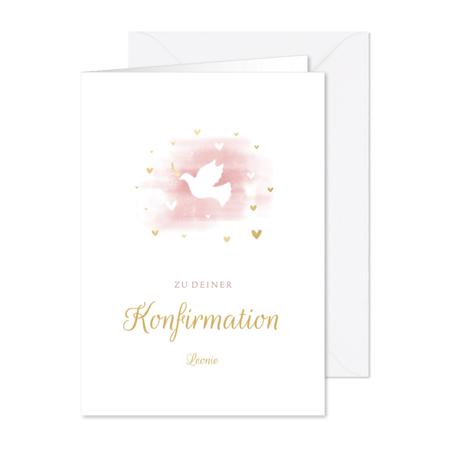 Glückwunschkarte Konfirmation Taube & Herzen - Karteneindruck