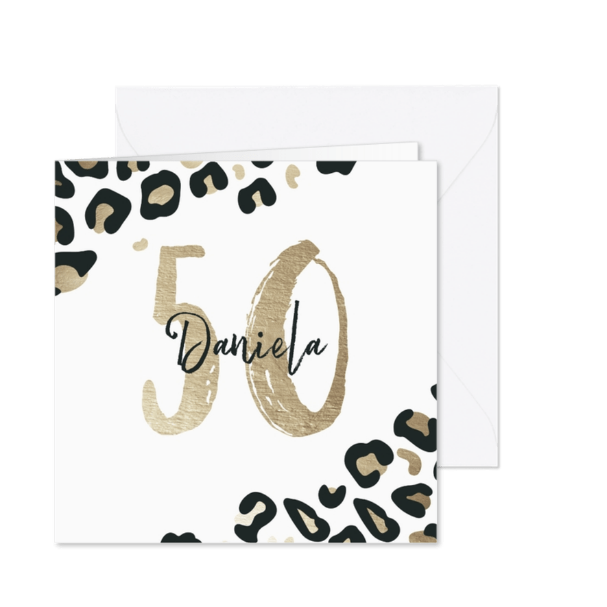 Glückwunschkarte Leopardenprint 50. Geburtstag - Karteneindruck