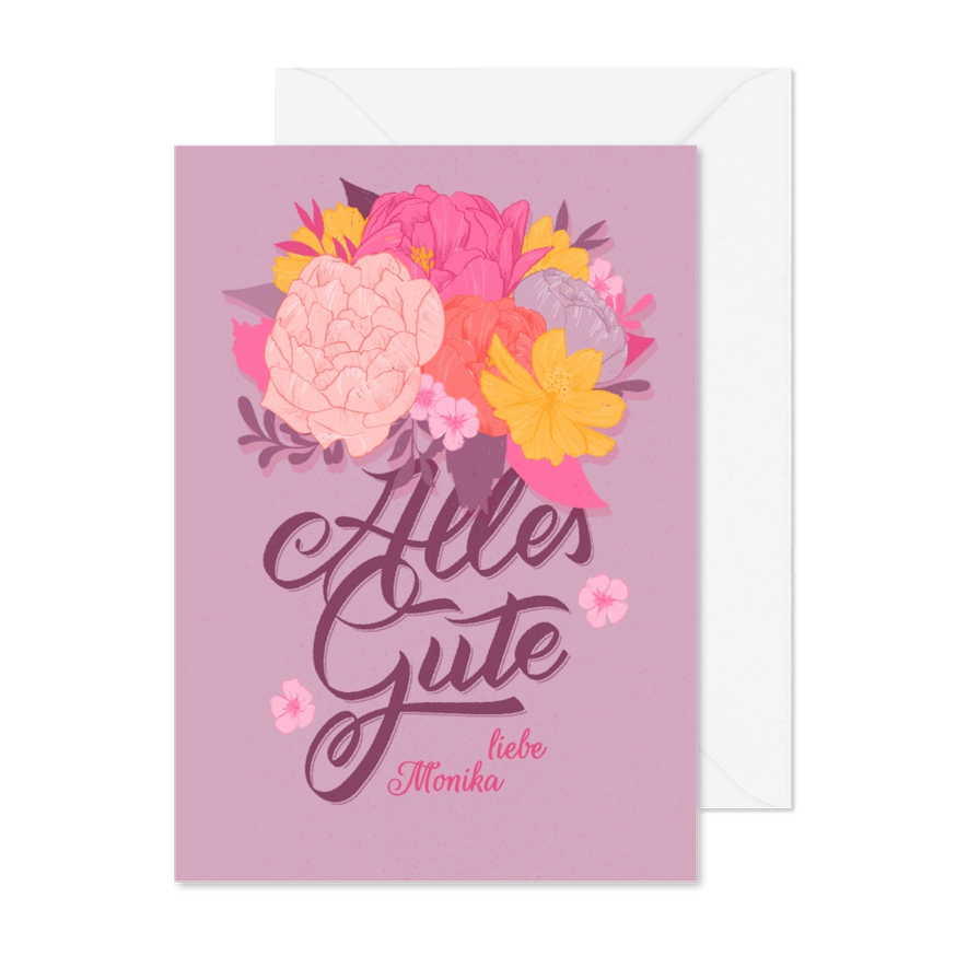 Glückwunschkarte mit Blumen & Hand-Lettering - Karteneindruck