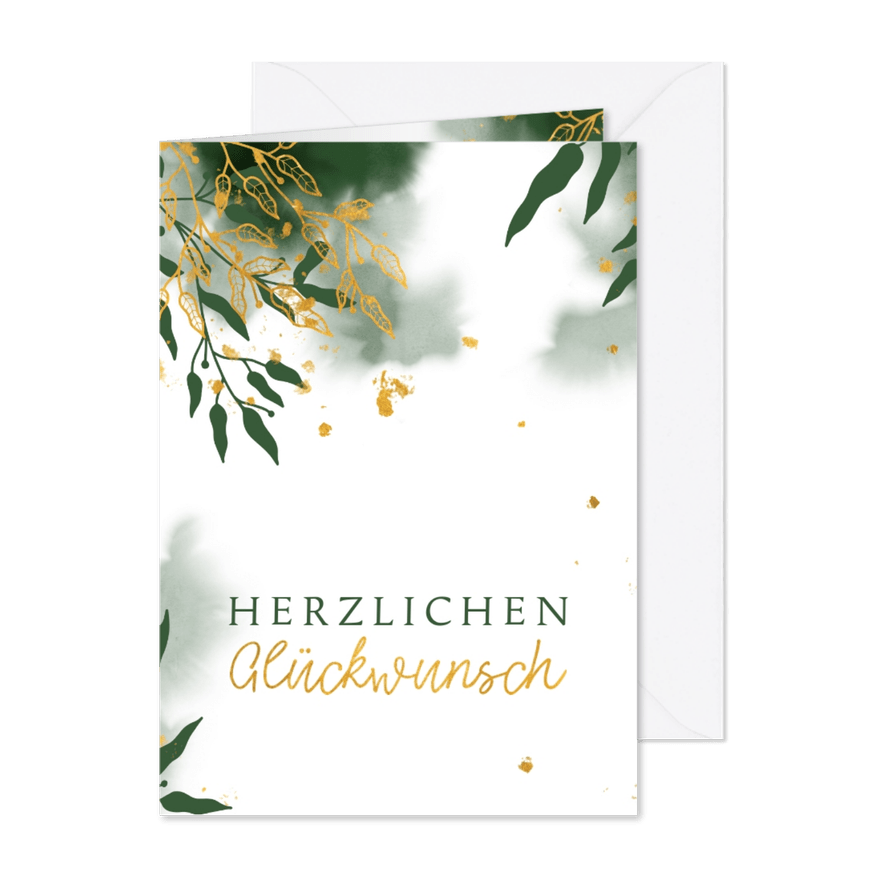 Glückwunschkarte mit Wasserfarbe und Blättern - Karteneindruck
